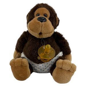 Dakin 1985 baby Hugo plush Stuffed Monkey with Pacifier diaper